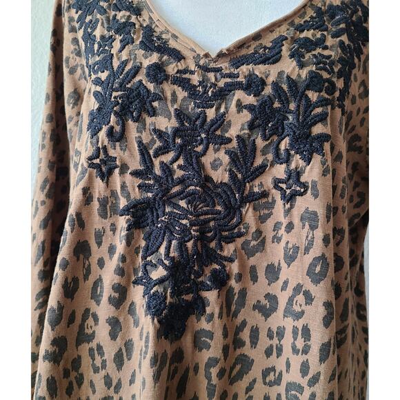 Karyn Seo Embroidered Floral Relaxed Shirt Sz Large Animal Print Tunic Cotton - Picture 2 of 12